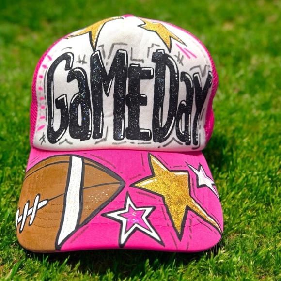 Handpainted Mesh Back Trucker Hat - Score Big with Style! ? Baseball or Football main image 8